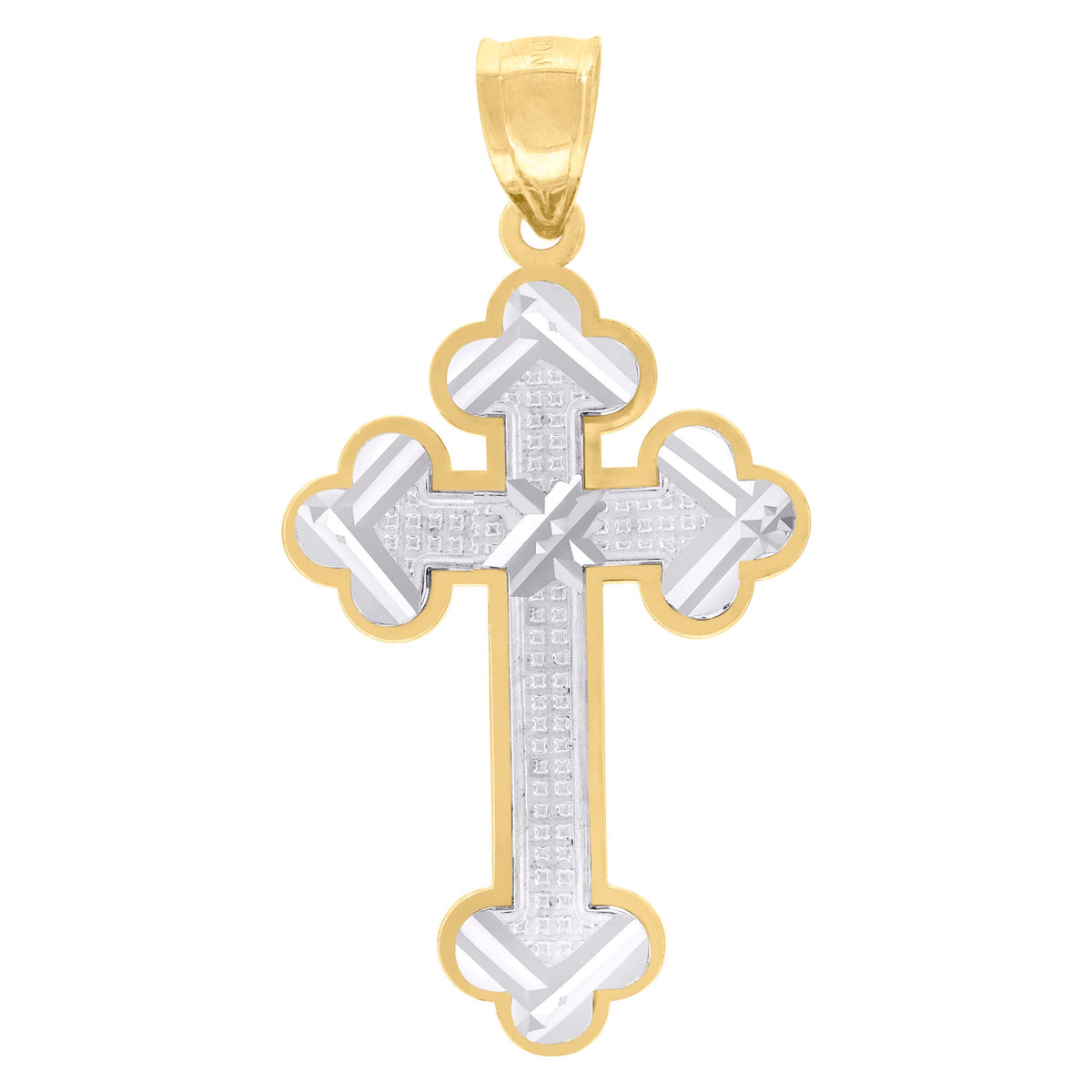 10K Two-Tone Gold Unisex Diamond-Cut Budded Cross Religious Charm Pendant