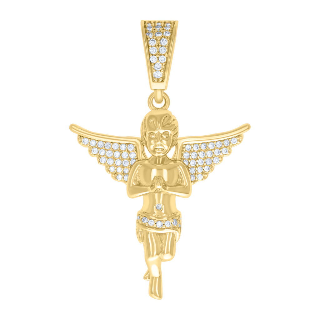925 Sterling Silver Yellow-tone Unisex 0.73ct Moissanite Angel Charm Pendant