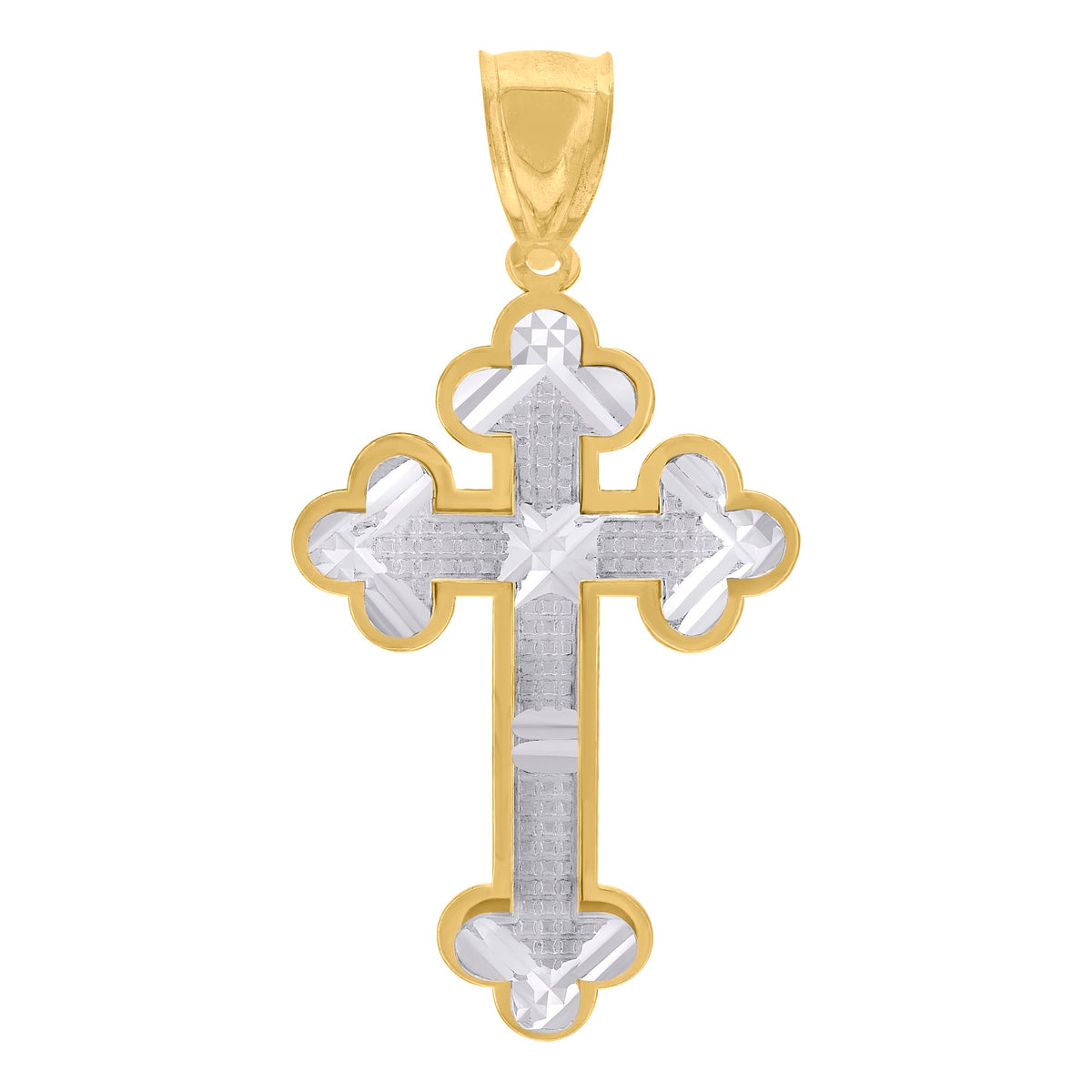 10K Two-Tone Gold Mens Women Textured Cross Religious Charm Pendant