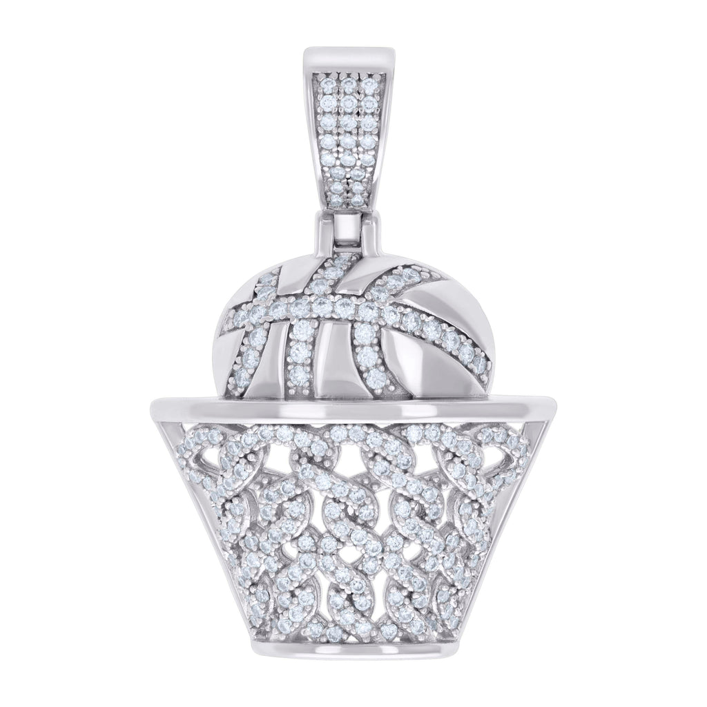 925 Sterling Silver Mens 1.01ct Moissanite Basket Ball Sports Charm Pendant