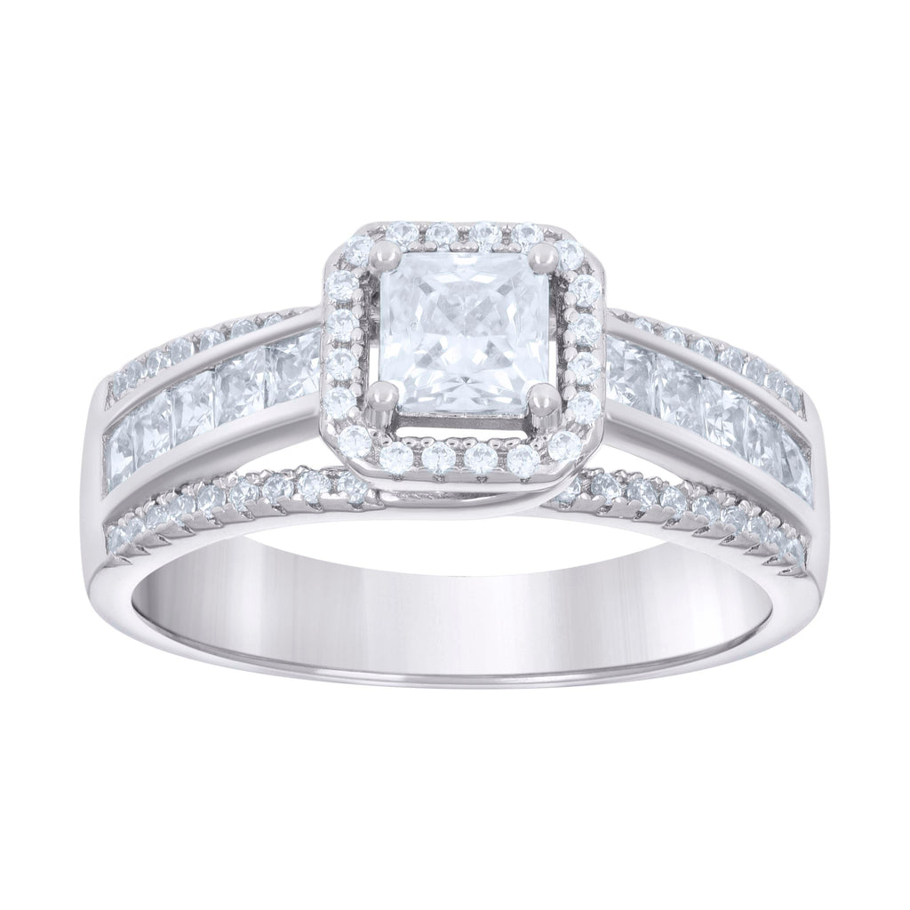 925 Sterling Silver Womens Princess-cut Round Cubic-Zirconia Fashion Engagement Ring Size 7