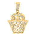 925 Sterling Silver Yellow-tone Mens 1.01ct Moissanite Basket Ball Sports Charm Pendant