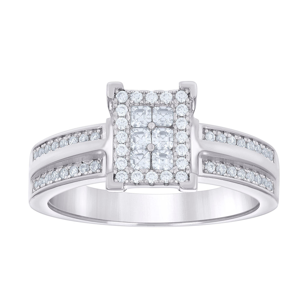 925 Sterling Silver Womens Princess-cut Round Cubic-Zirconia Fashion Engagement Ring