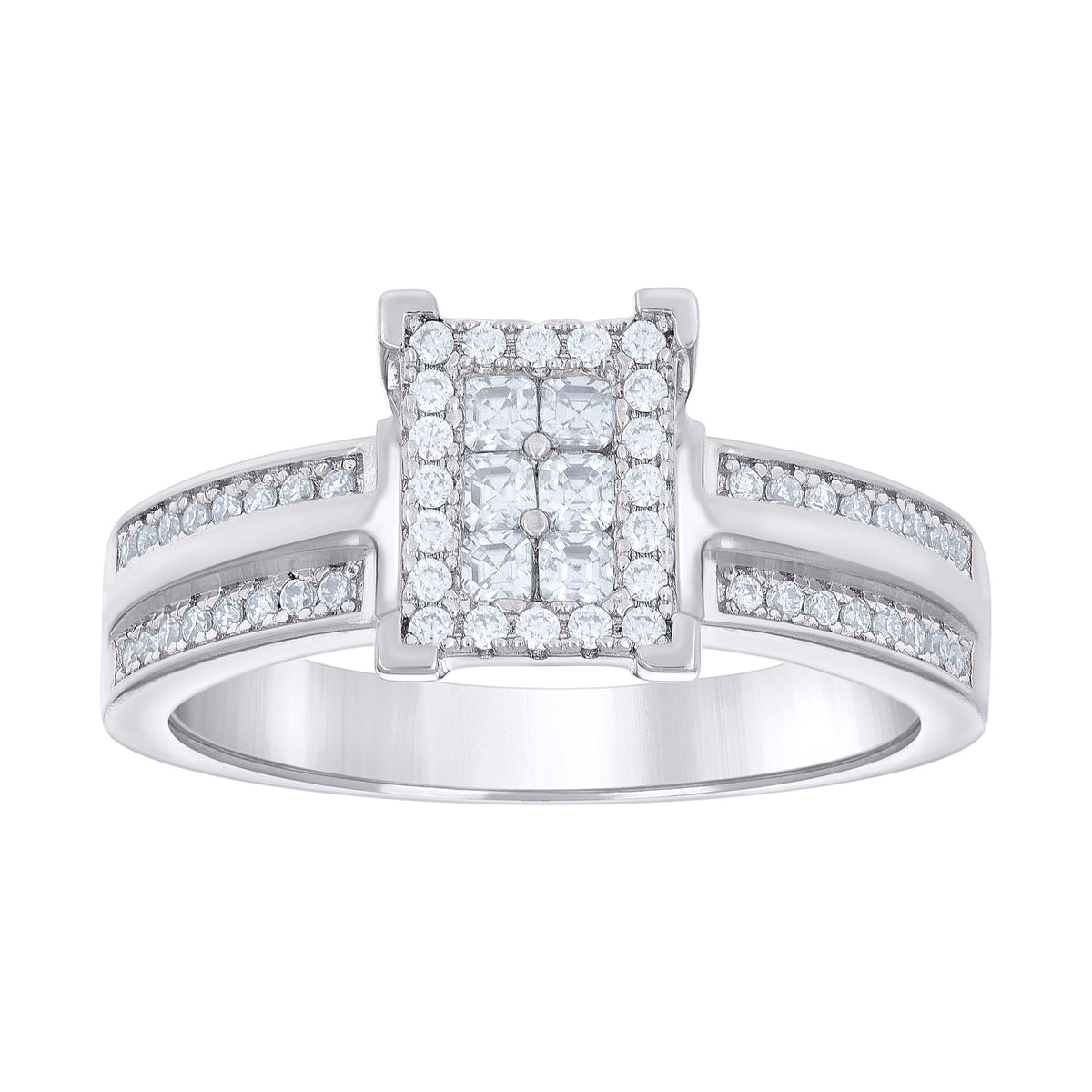 925 Sterling Silver Womens Princess-cut Round Cubic-Zirconia Fashion Engagement Ring Size 7