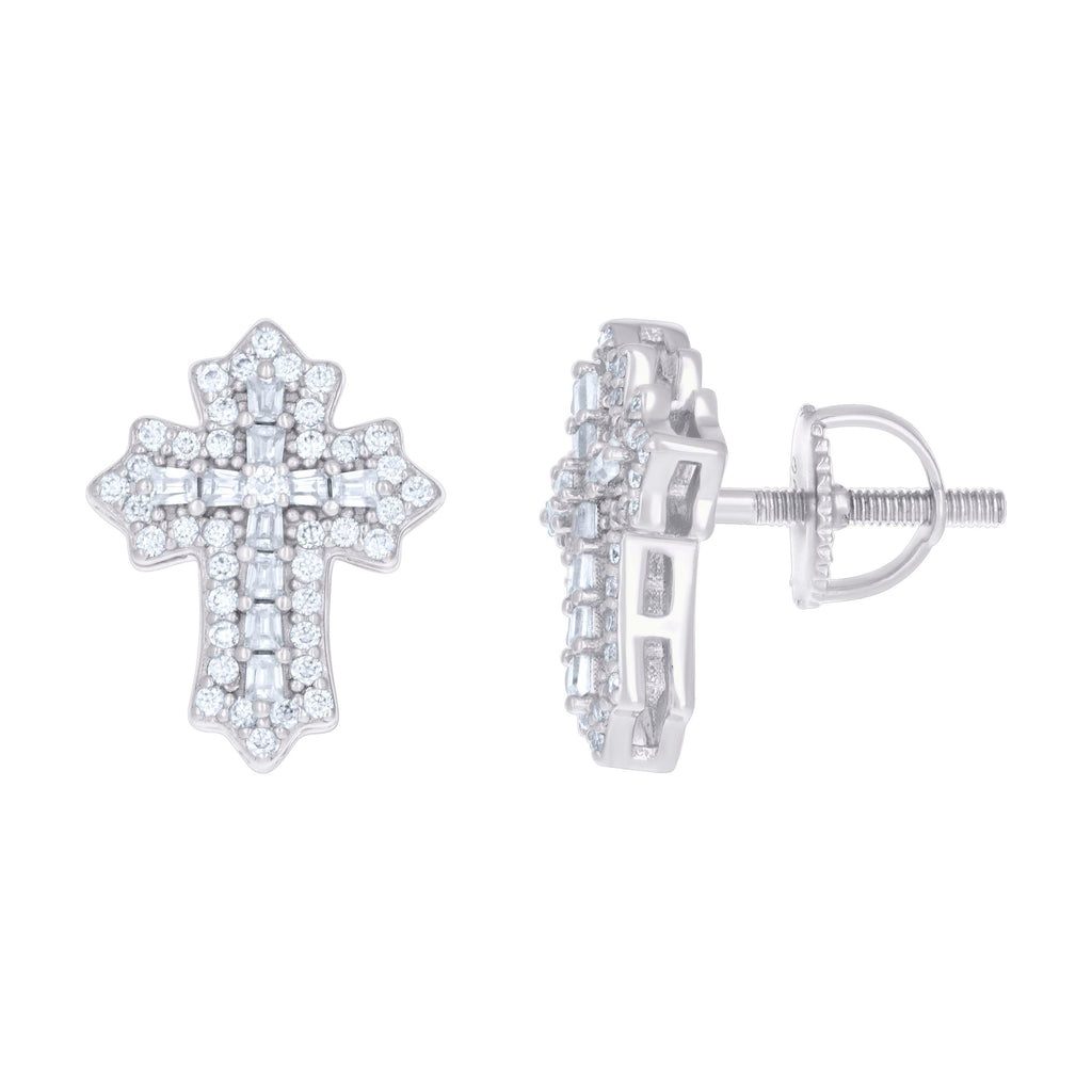 925 Sterling Silver Womens 0.42ct Round 0.74ct Baguette Moissanite Cross Religious Stud Earrings