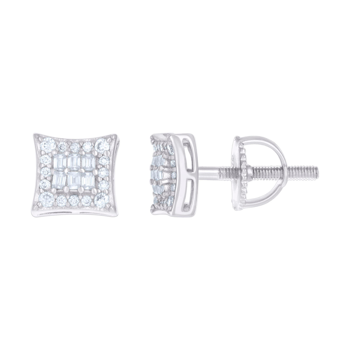 925 Sterling Silver Womens 0.23ct Baguette 0.23ct Round Moissanite Square Fashion Stud Earrings