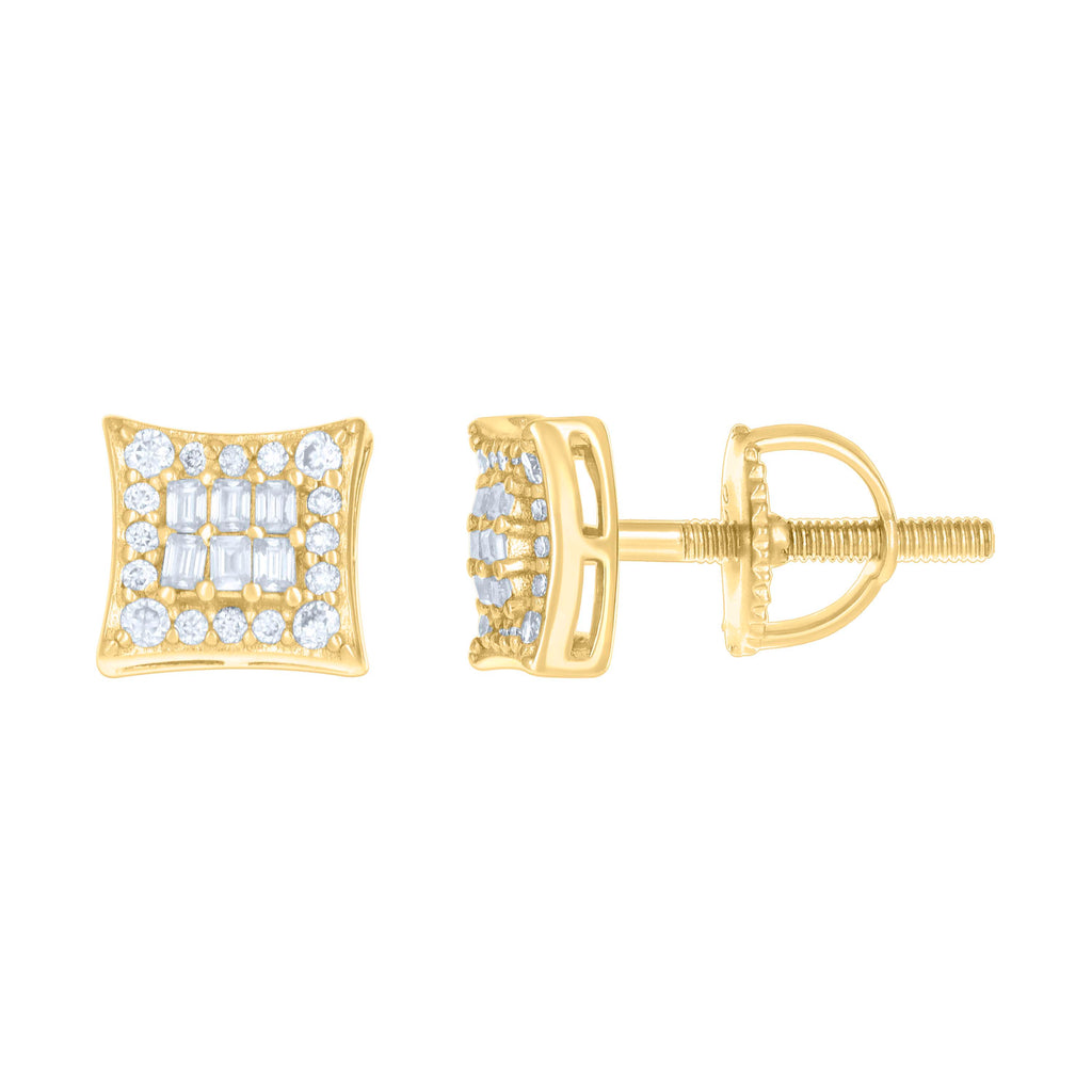 925 Sterling Silver Yellow-tone Womens 0.23ct Round 0.23ct Baguette Moissanite Square Fashion Stud Earrings