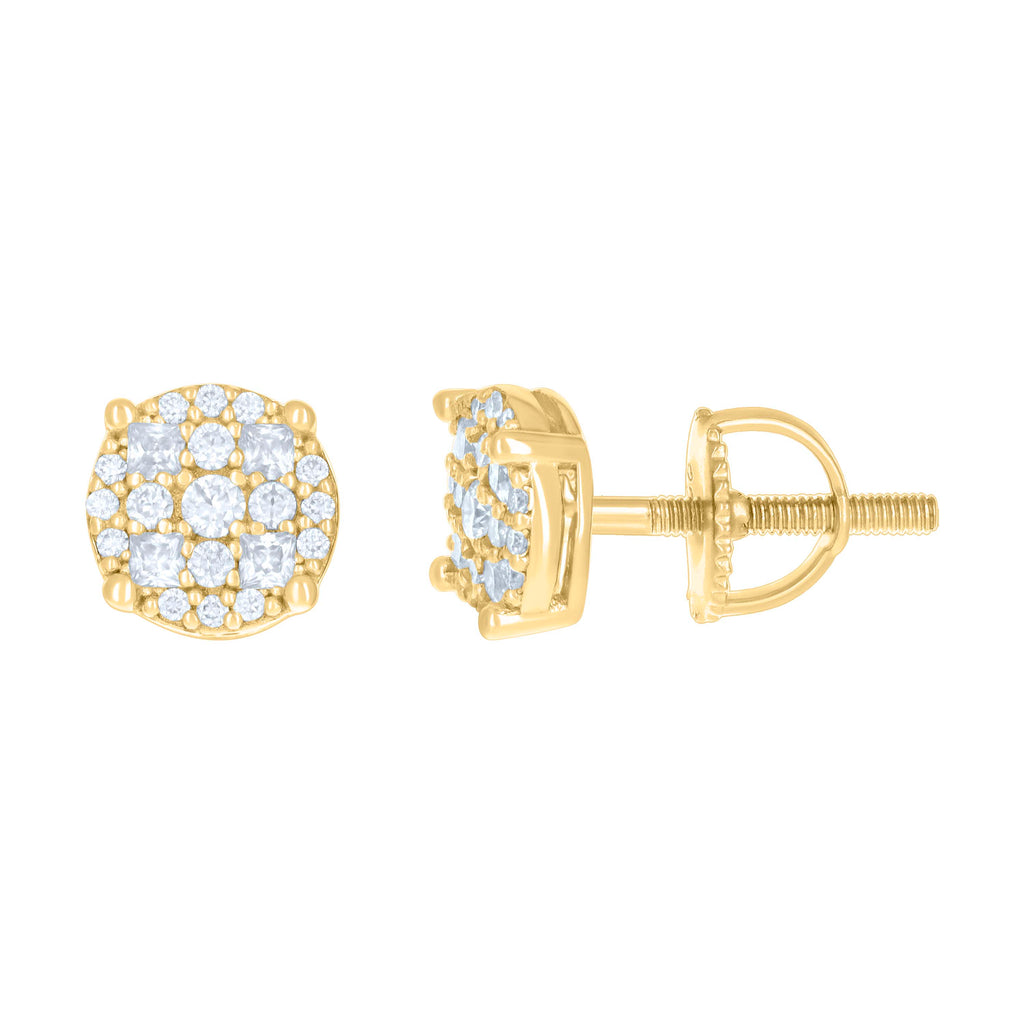 925 Sterling Silver Yellow-tone Womens 0.24ct Round 0.19ct Baguette Moissanite Fashion Stud Earrings