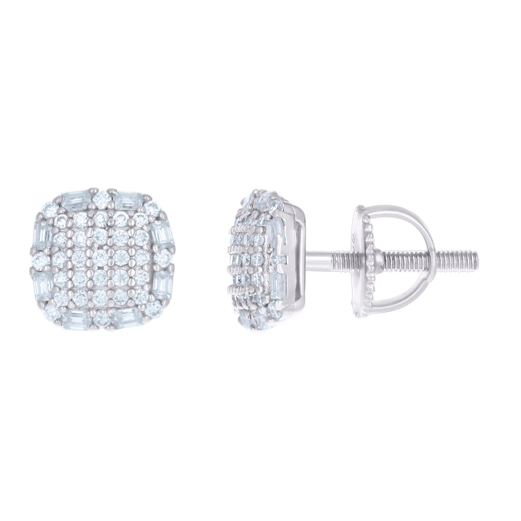 925 Sterling Silver Womens 0.30ct Baguette 0.29ct Round Moissanite Square Fashion Stud Earrings