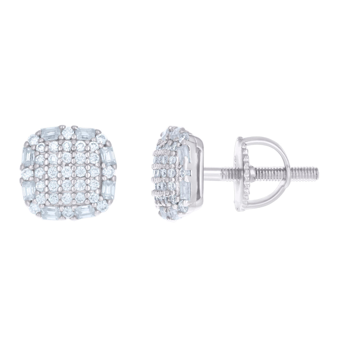 925 Sterling Silver Womens 0.30ct Baguette 0.29ct Round Moissanite Square Fashion Stud Earrings