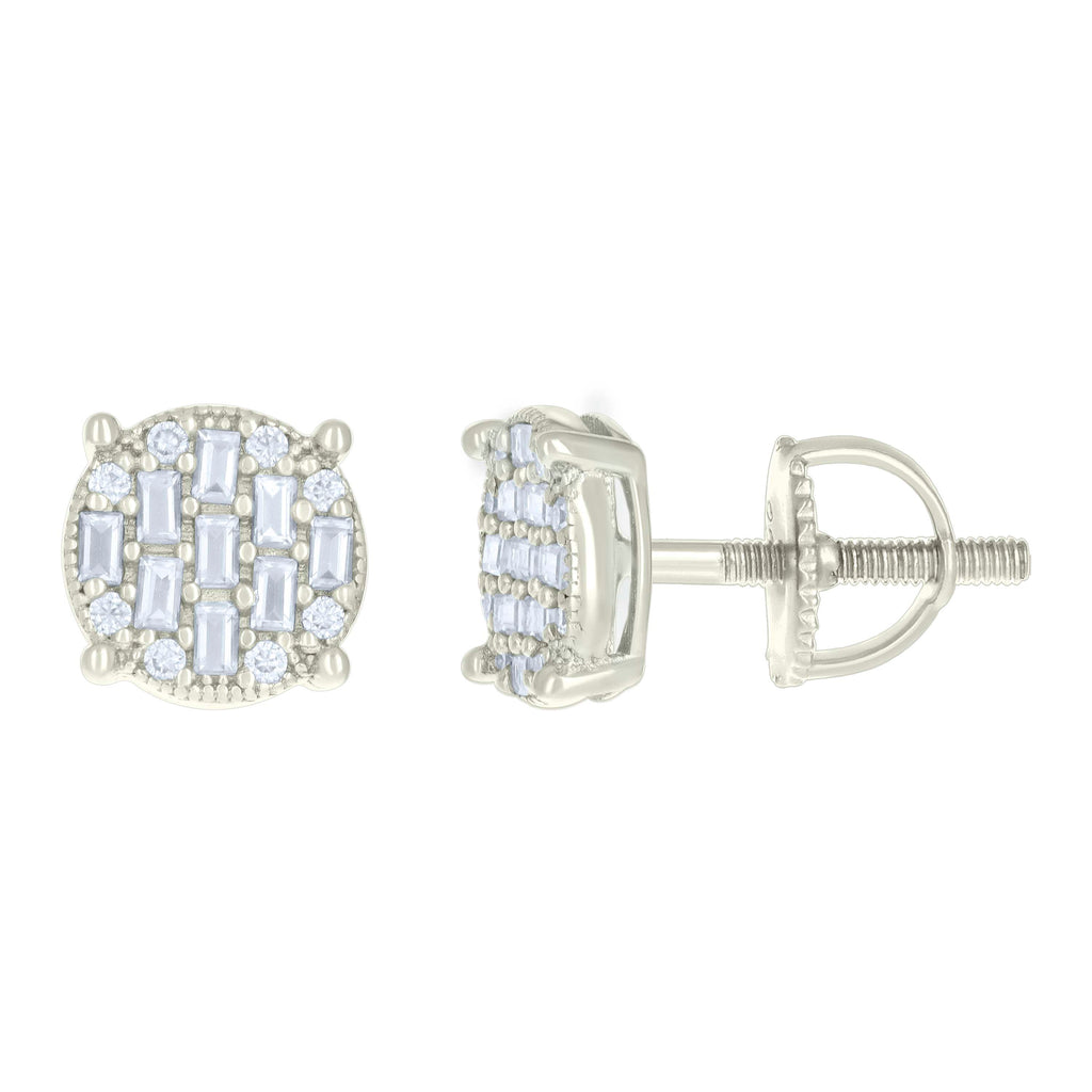 925 Sterling Silver Womens 0.08ct Round 0.51ct Baguette Moissanite Fashion Stud Earrings