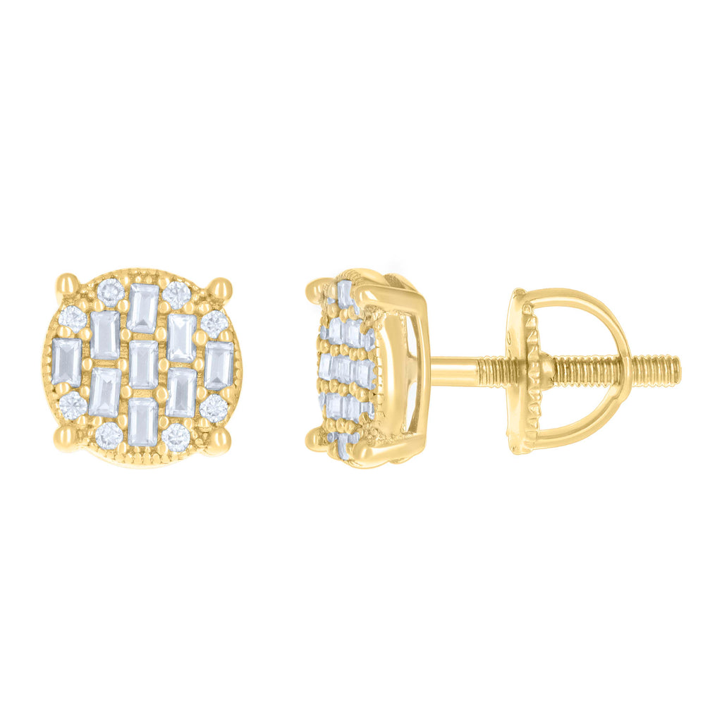 925 Sterling Silver Yellow-tone Womens 0.08ct Round 0.51ct Baguette Moissanite Fashion Stud Earrings