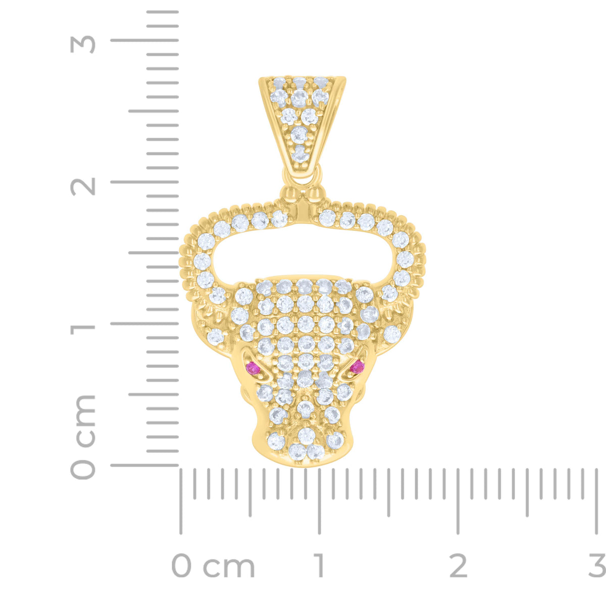 14K Yellow Gold Mens Pink White Cubic-Zirconia Bull Head Animal Wildlife Charm Pendant