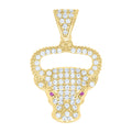 14K Yellow Gold Mens Pink White Cubic-Zirconia Bull Head Animal Wildlife Charm Pendant