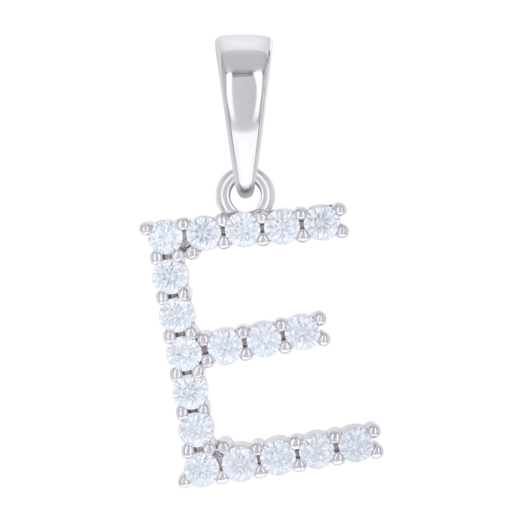 925 Sterling Silver Unisex 0.57ct Moissanite Initial E Alphabet Charm Pendant