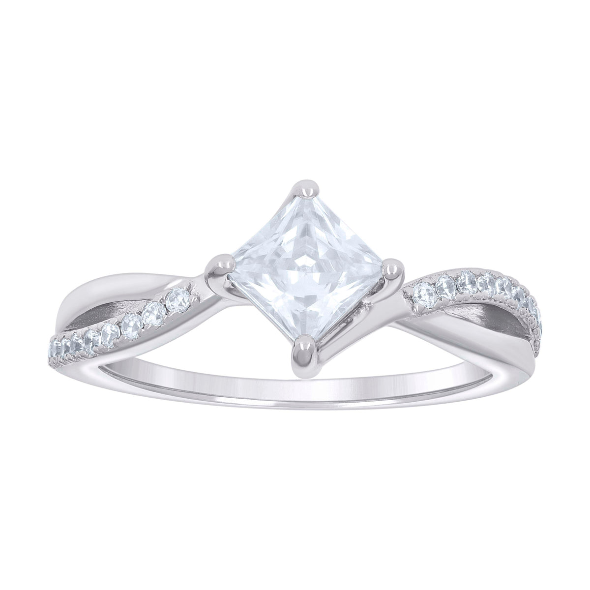 925 Sterling Silver Womens Princess-Cut Round Cubic-Zirconia Engagement Ring Size 8
