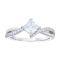 925 Sterling Silver Womens Princess-Cut Round Cubic-Zirconia Engagement Ring Size 7
