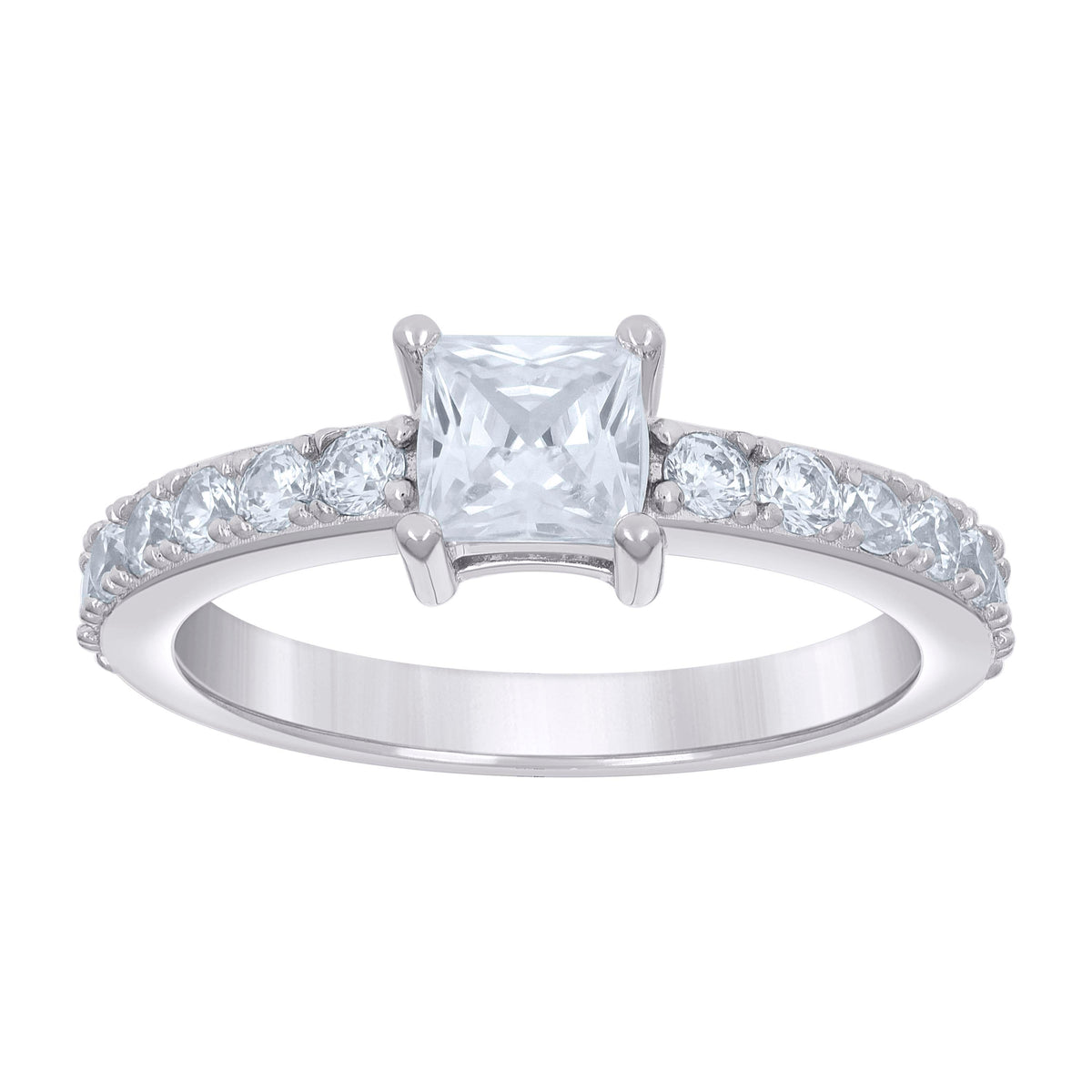 925 Sterling Silver Womens Princess-Cut Round Cubic-Zirconia Engagement Ring Size 9