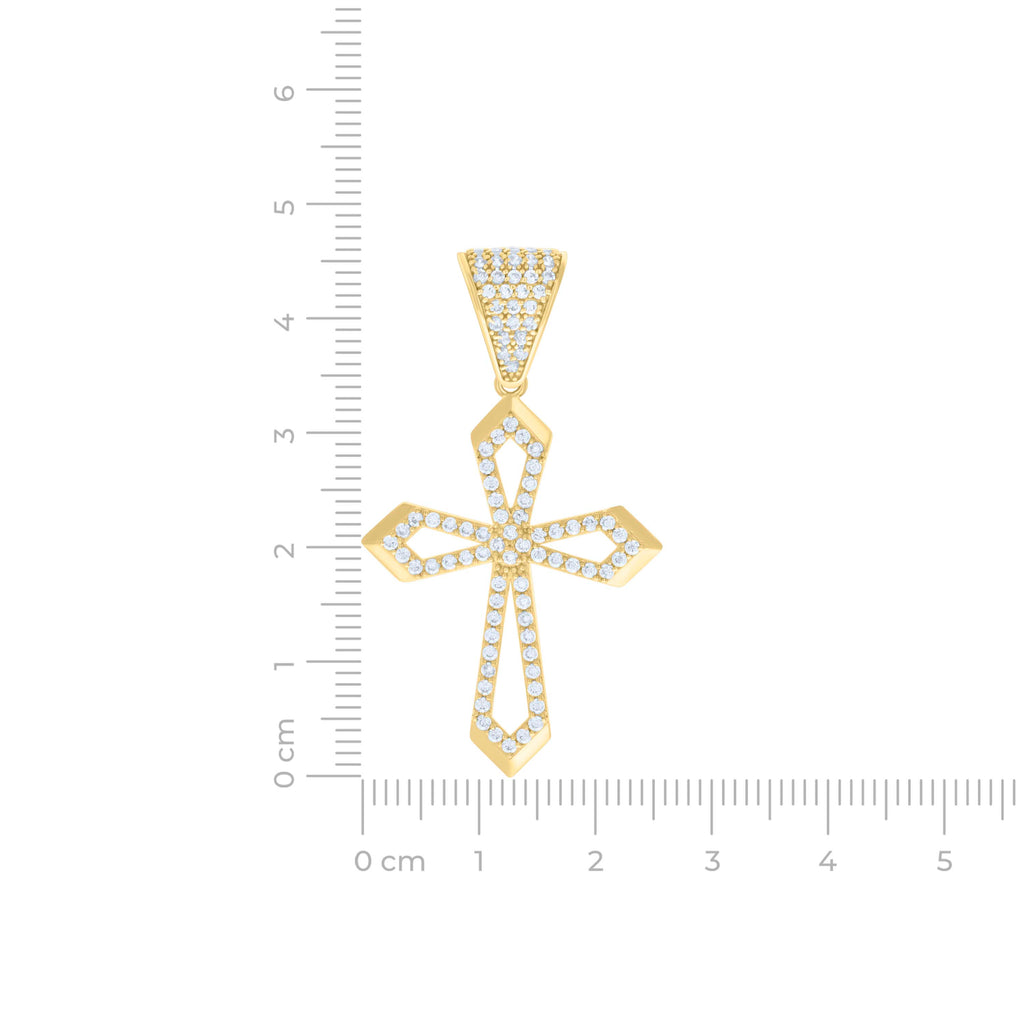 14K Yellow Gold Mens Cubic-Zirconia Cross Religious Charm Pendant