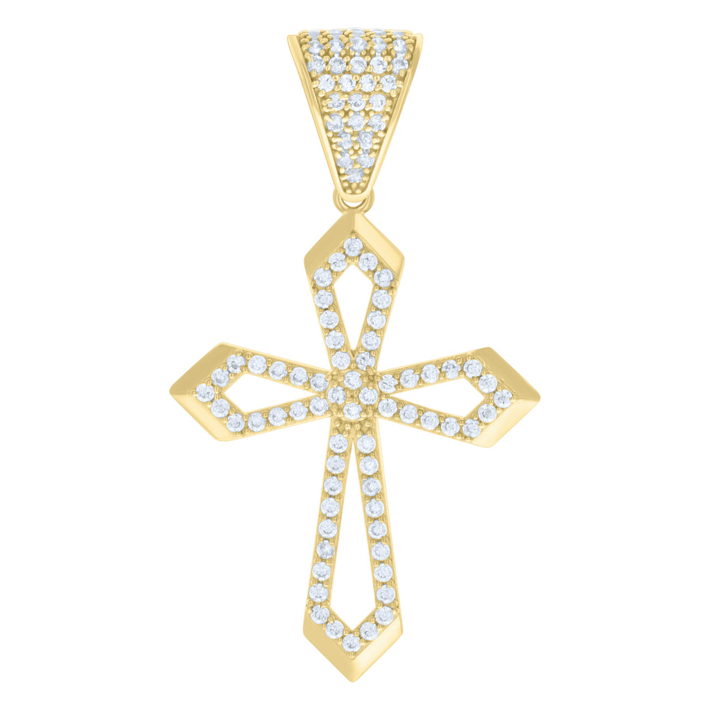 14K Yellow Gold Mens Cubic-Zirconia Cross Religious Charm Pendant