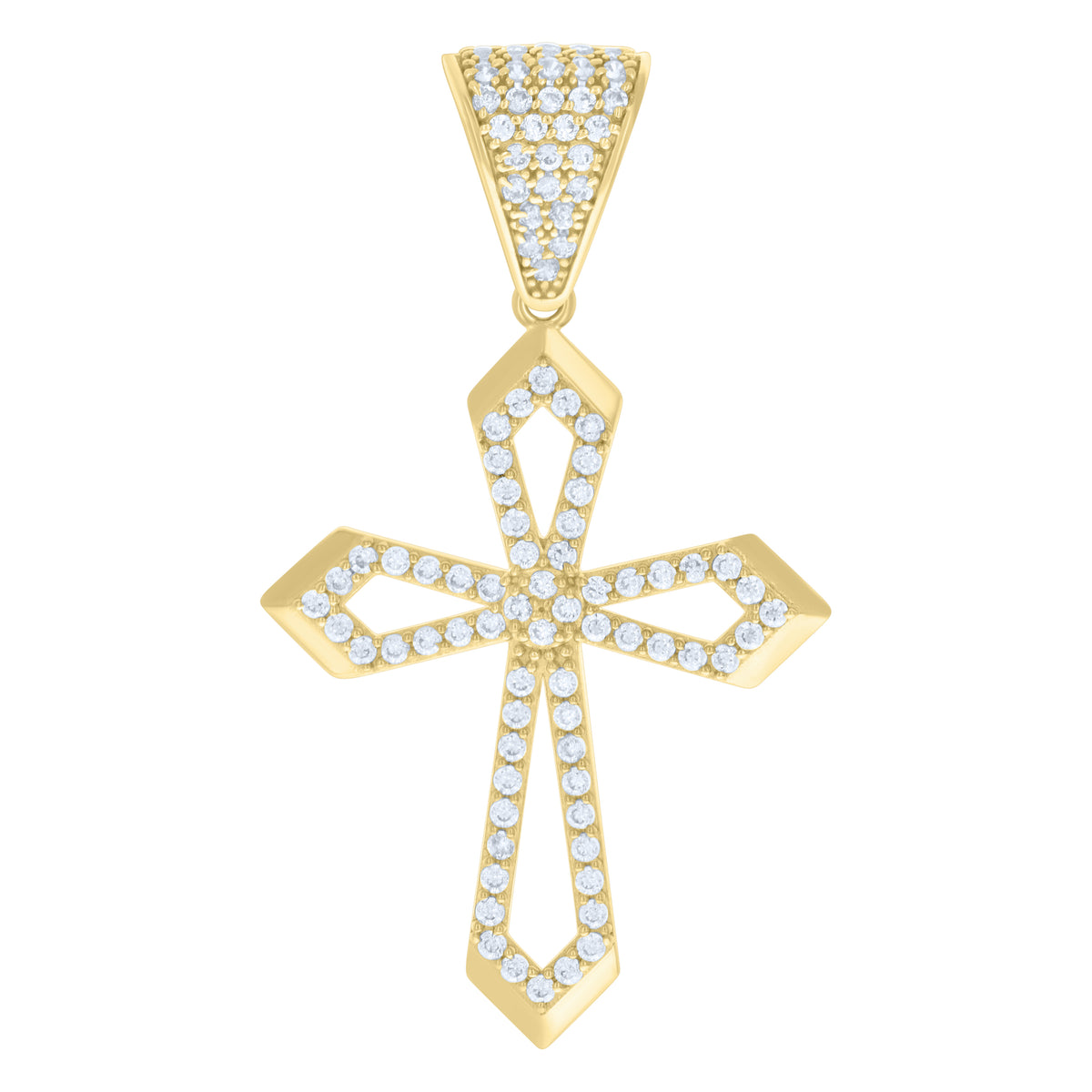 14K Yellow Gold Mens Cubic-Zirconia Cross Religious Charm Pendant