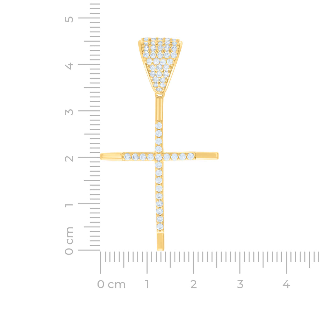 14K Yellow Gold Mens Cubic-Zirconia Cross Religious Charm Pendant
