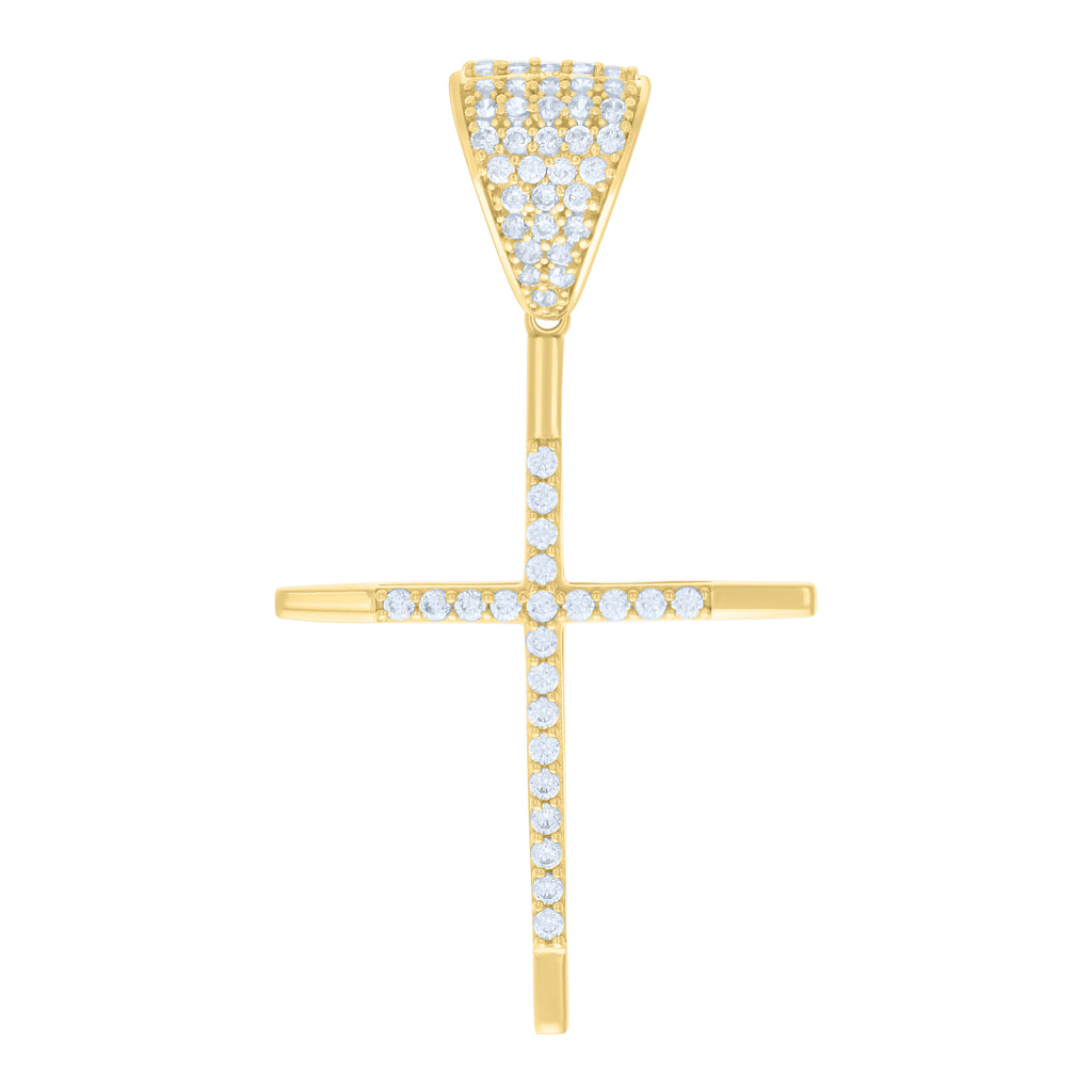 14K Yellow Gold Mens Cubic-Zirconia Cross Religious Charm Pendant