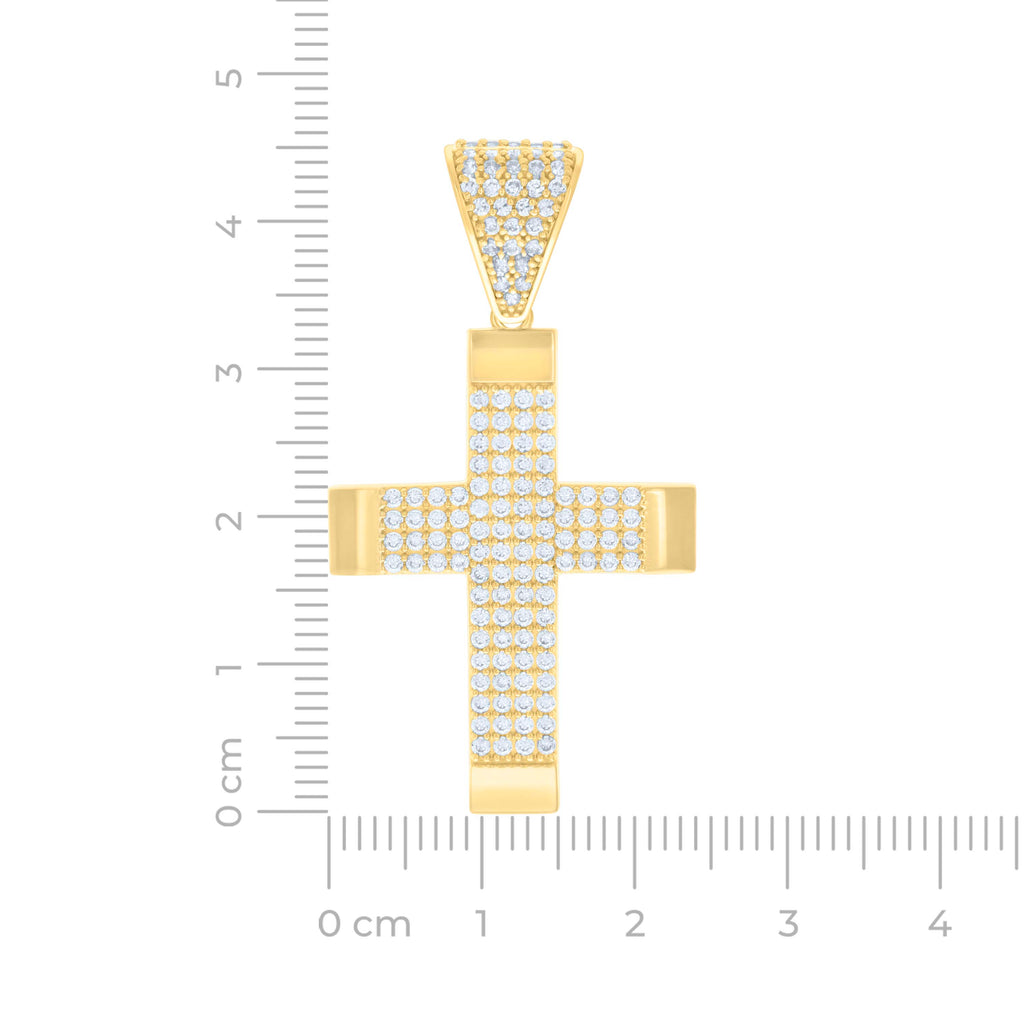 14K Yellow Gold Mens Cubic-Zirconia Cross Religious Charm Pendant