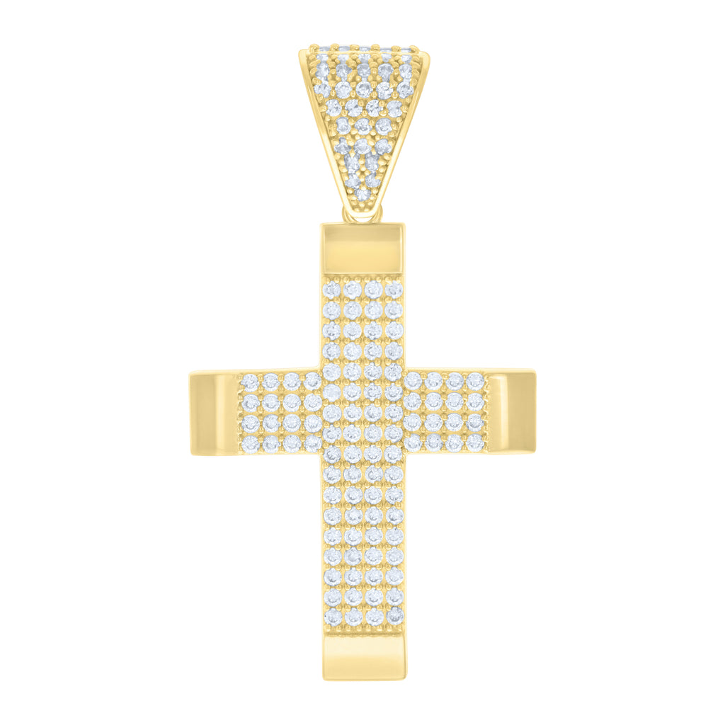 14K Yellow Gold Mens Cubic-Zirconia Cross Religious Charm Pendant