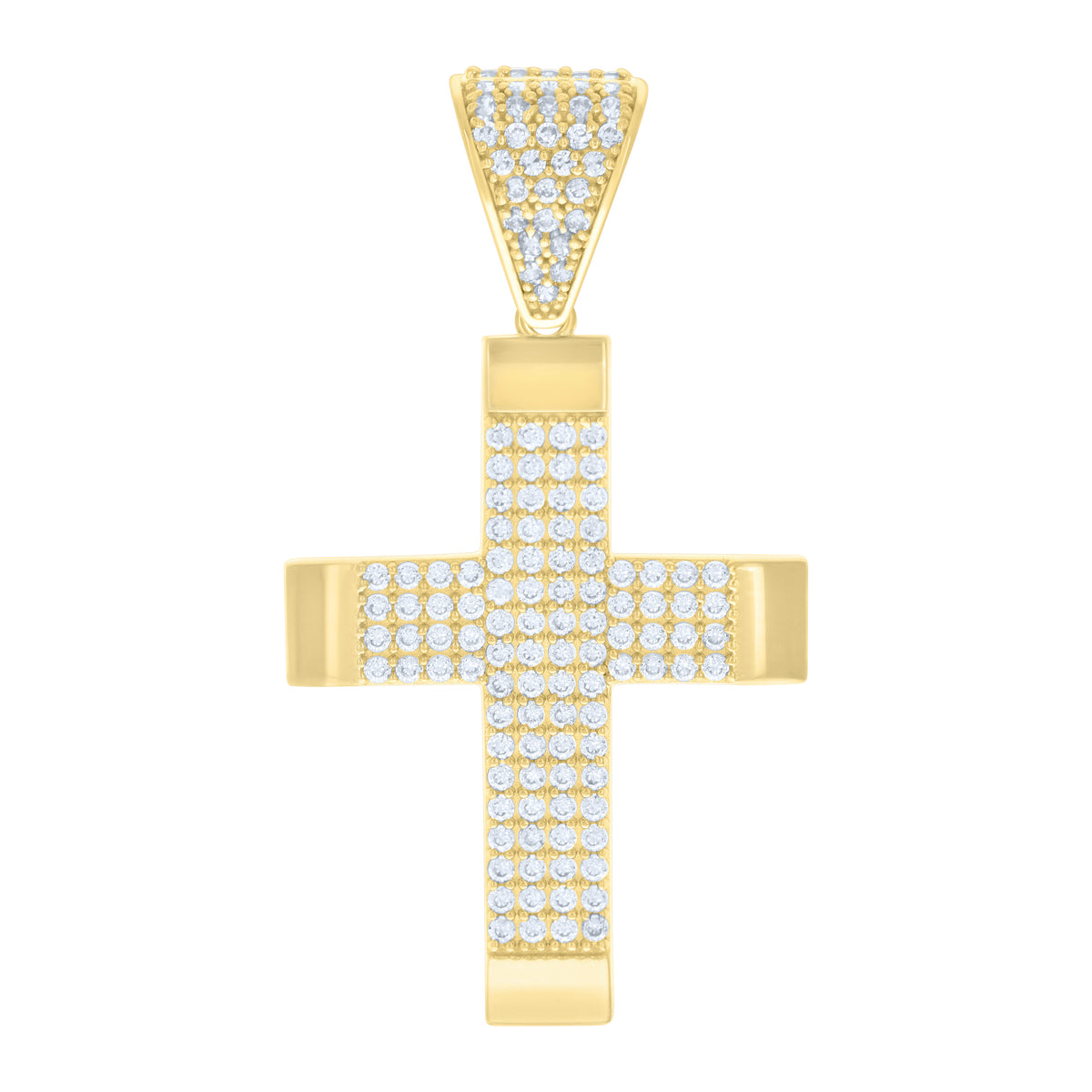 14K Yellow Gold Mens Cubic-Zirconia Cross Religious Charm Pendant