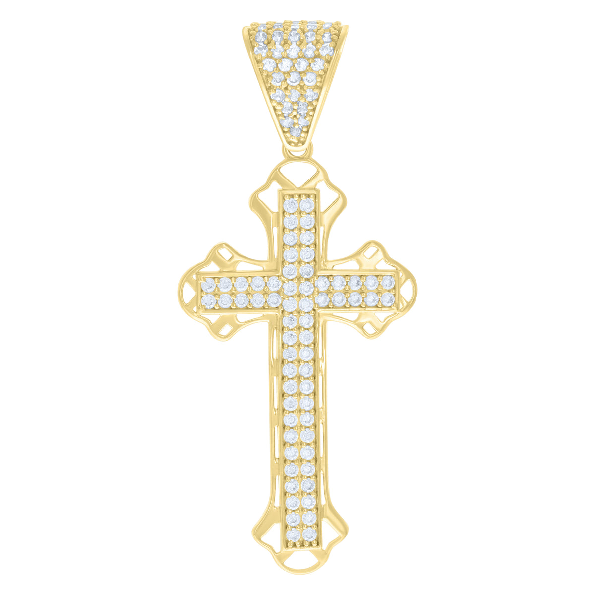 14K Yellow Gold Mens Cubic-Zirconia Cross Religious Charm Pendant