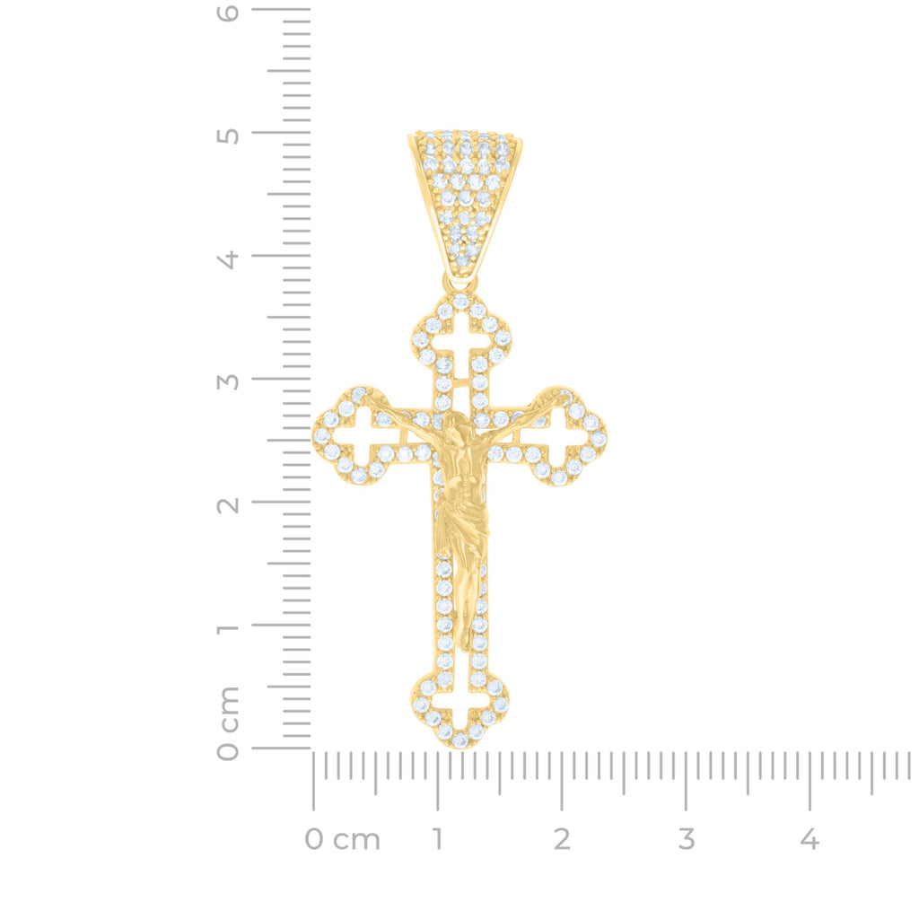 14K Yellow Gold Mens Cubic-Zirconia Crucifix Cross Religious Charm Pendant