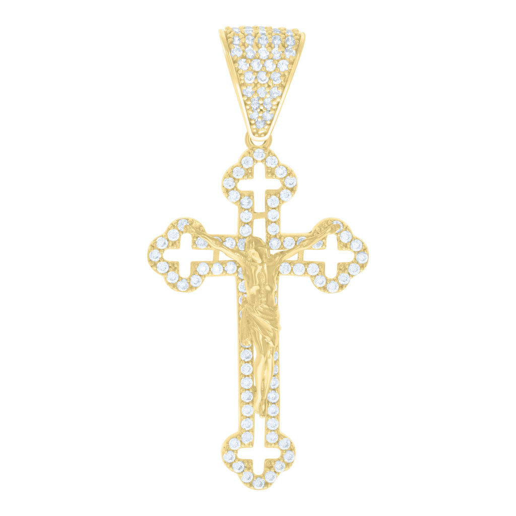 14K Yellow Gold Mens Cubic-Zirconia Crucifix Cross Religious Charm Pendant