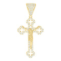 14K Yellow Gold Mens Cubic-Zirconia Crucifix Cross Religious Charm Pendant