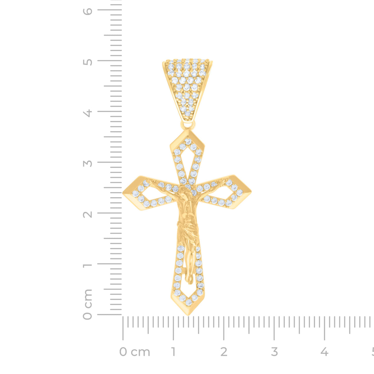 14K Yellow Gold Mens Cubic-Zirconia Crucifix Cross Religious Charm Pendant