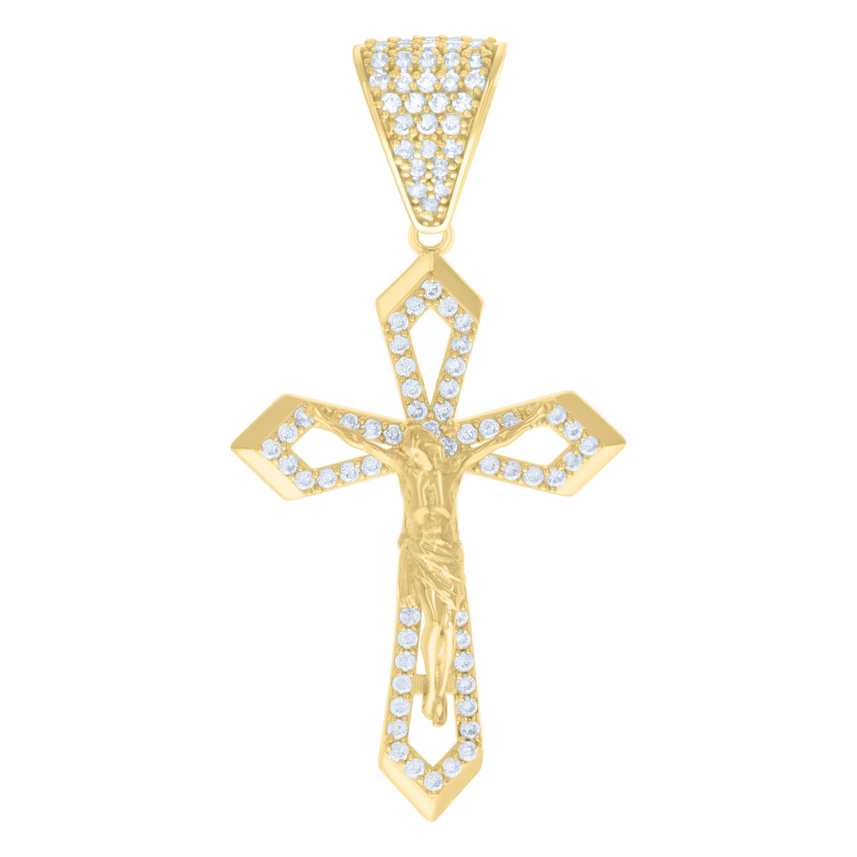 14K Yellow Gold Mens Cubic-Zirconia Crucifix Cross Religious Charm Pendant