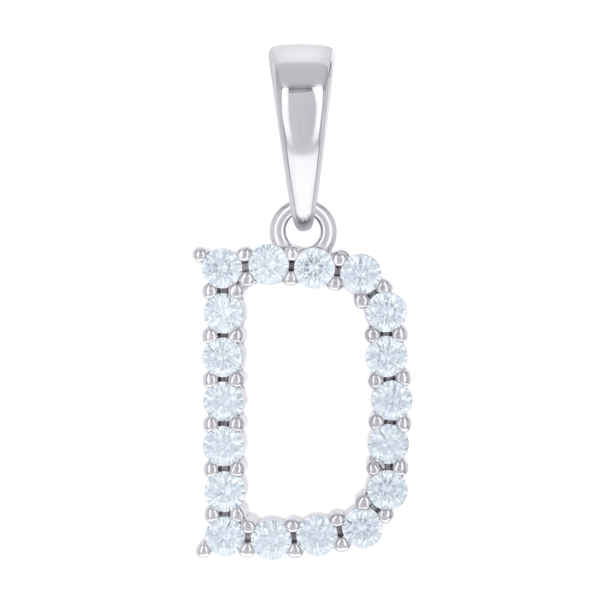 925 Sterling Silver Unisex Cubic-Zirconia Initial D Alphabet Charm Pendant