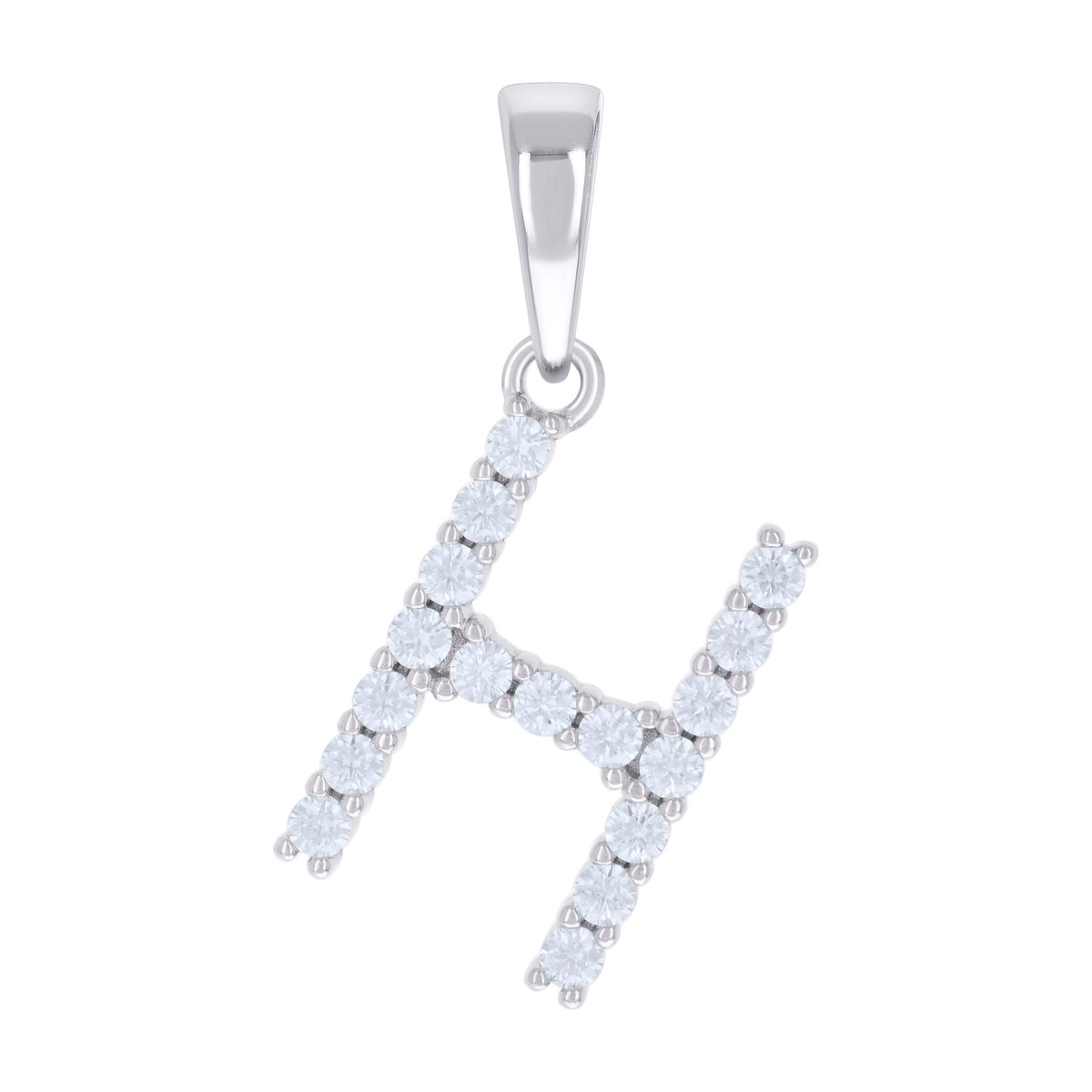 925 Sterling Silver Unisex Cubic-Zirconia Initial H Alphabet Charm Pendant