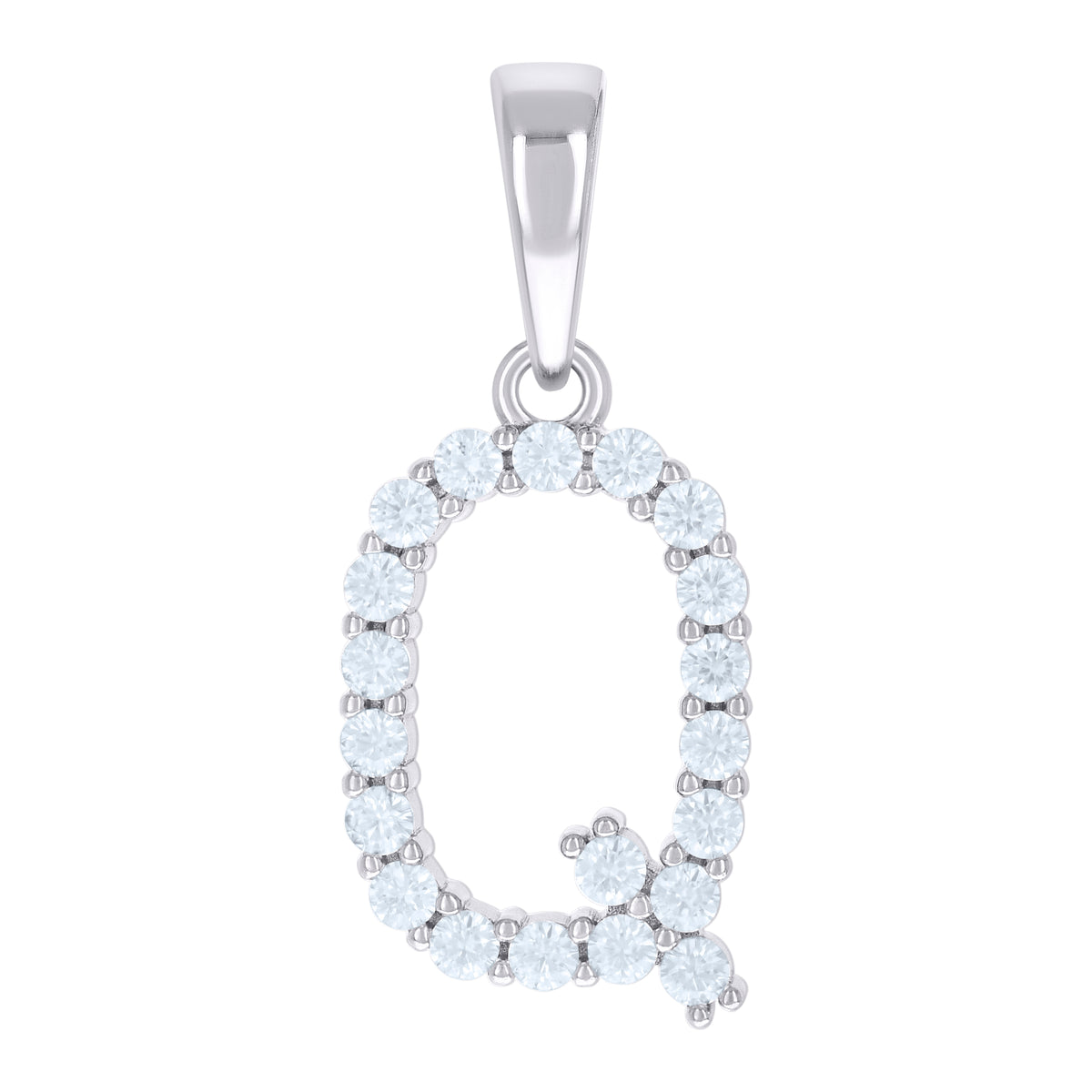 925 Sterling Silver Unisex Cubic-Zirconia Initial Q Alphabet Charm Pendant