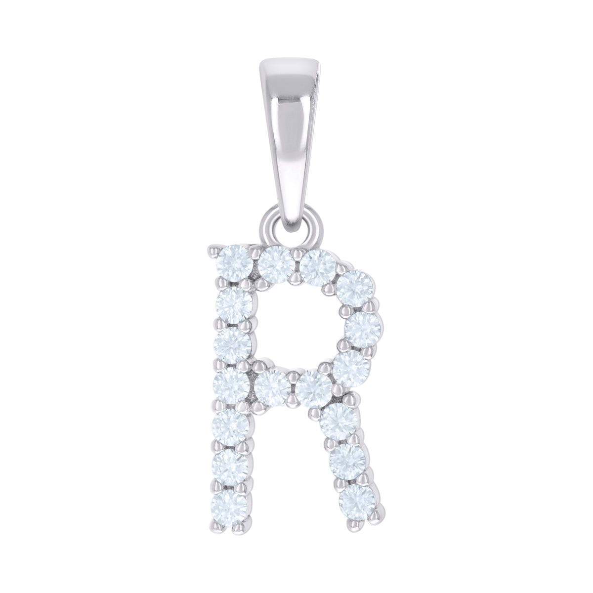 925 Sterling Silver Unisex Cubic-Zirconia Initial R Alphabet Charm Pendant