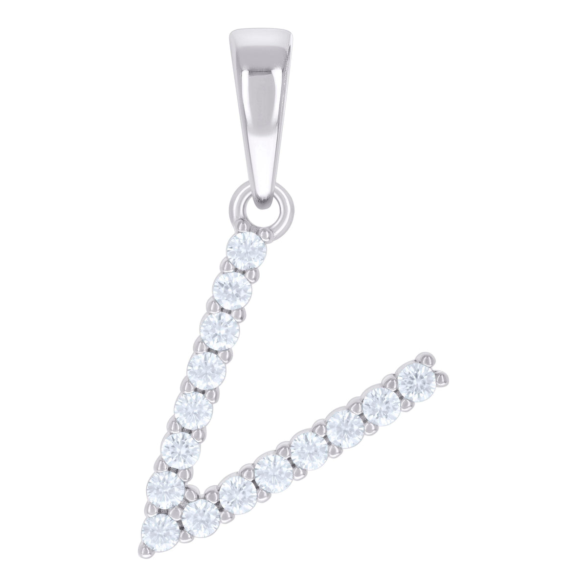 925 Sterling Silver Unisex Cubic-Zirconia Initial V Alphabet Charm Pendant