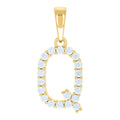 925 Sterling Silver Yellow-tone Unisex Cubic-Zirconia Initial Q Alphabet Charm Pendant