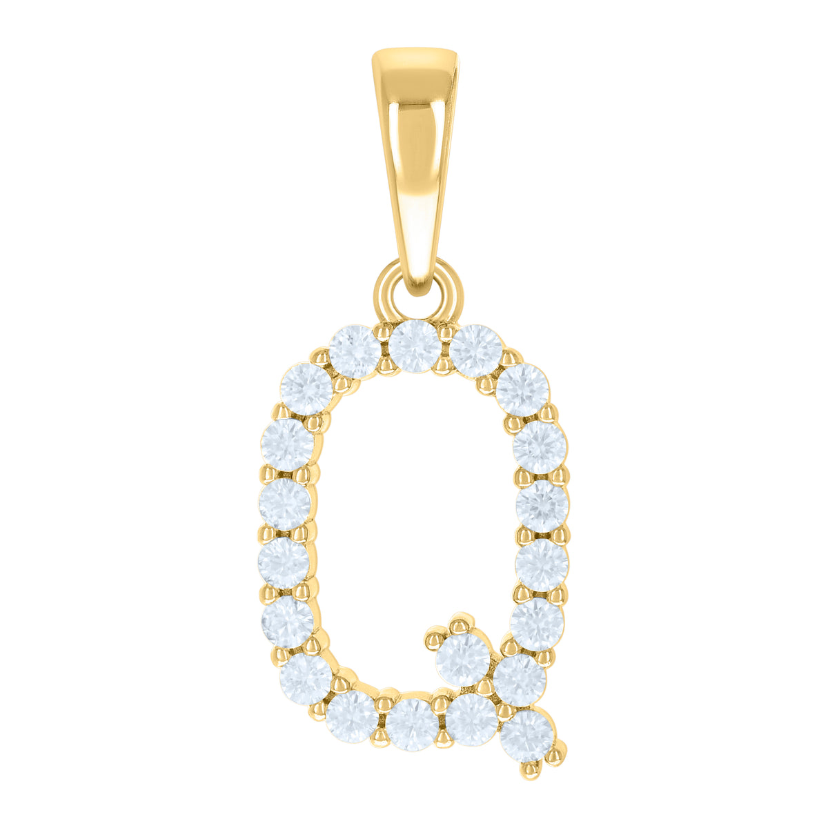 925 Sterling Silver Yellow-tone Unisex Cubic-Zirconia Initial Q Alphabet Charm Pendant