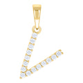 925 Sterling Silver Yellow-tone Unisex Cubic-Zirconia Initial V Alphabet Charm Pendant