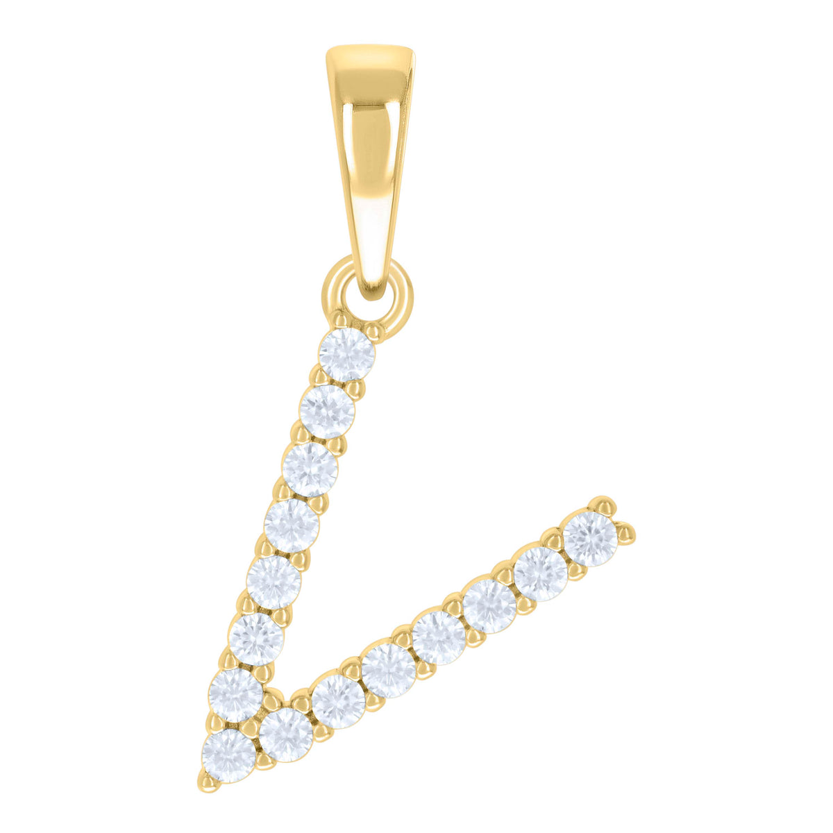 925 Sterling Silver Yellow-tone Unisex Cubic-Zirconia Initial V Alphabet Charm Pendant