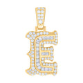 925 Sterling Silver Yellow-tone Unisex 0.54Ct, 0.36Ct Baguette Round Moissanite Initial E Pendant