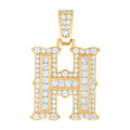 925 Sterling Silver Yellow-tone Unisex 0.64Ct, 0.48Ct Baguette Round Moissanite Initial H Pendant
