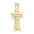 925 Sterling Silver Yellow-tone Unisex 0.44Ct, 0.21Ct Baguette Round Moissanite Initial T Pendant