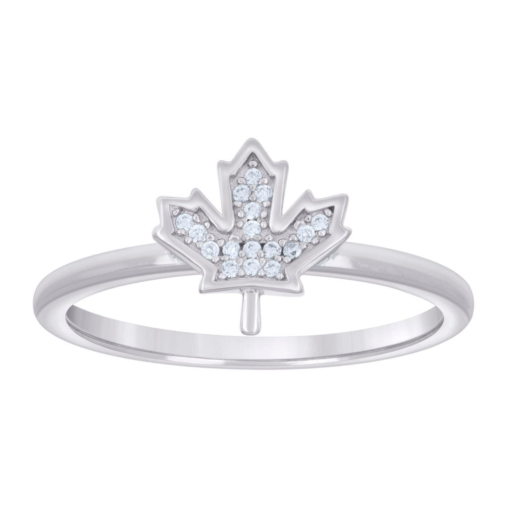 925 Sterling Silver Womens Cubic-Zirconia Maple Leaf Fashion Ring Size 6