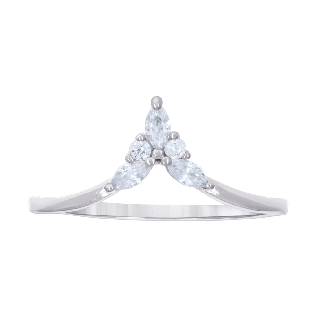 925 Sterling Silver Womens Marquise Round Cubic-Zirconia Engagement Ring Size 5